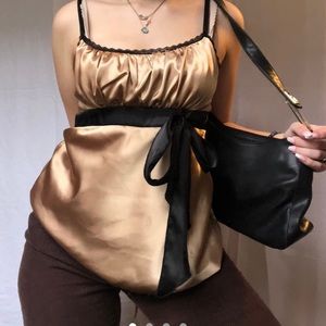 Gold satin top with tie